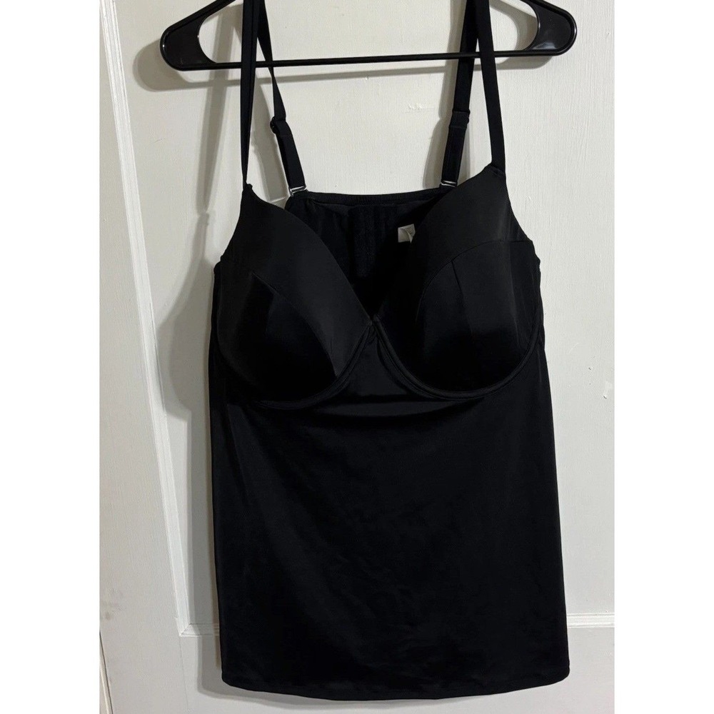 Cacique Swim Tankini Top‎ Women 44DD Black  Underwire Adjustable Straps